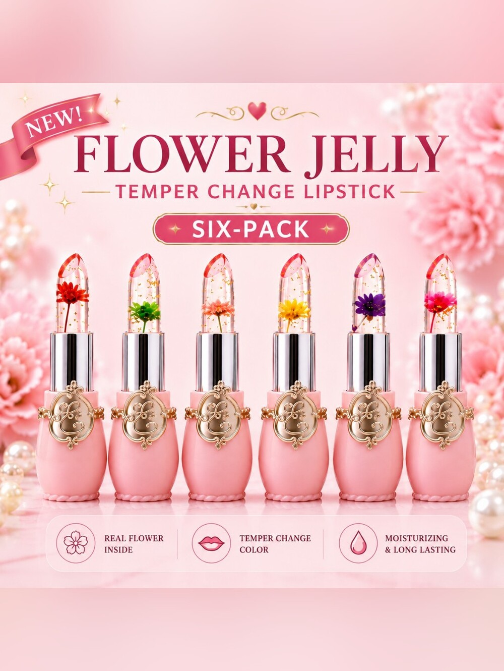 6pc Color Changing Flower Jelly Lipstick Set NEW